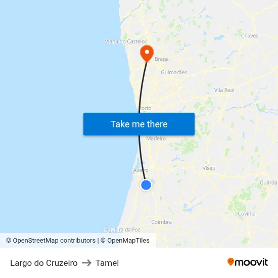Largo do Cruzeiro to Tamel map