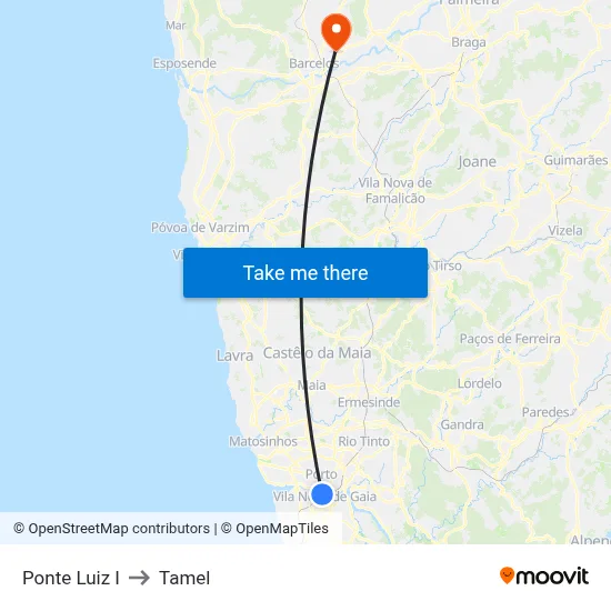 Ponte Luiz I to Tamel map