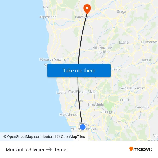 Mouzinho Silveira to Tamel map