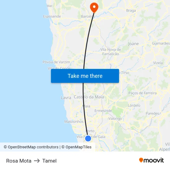 Rosa Mota to Tamel map