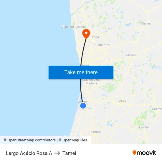 Largo Acácio Rosa A to Tamel map