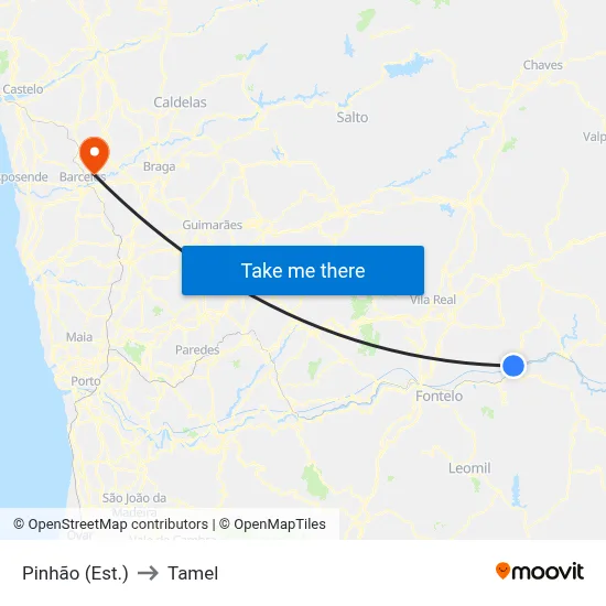 Pinhão (Est.) to Tamel map
