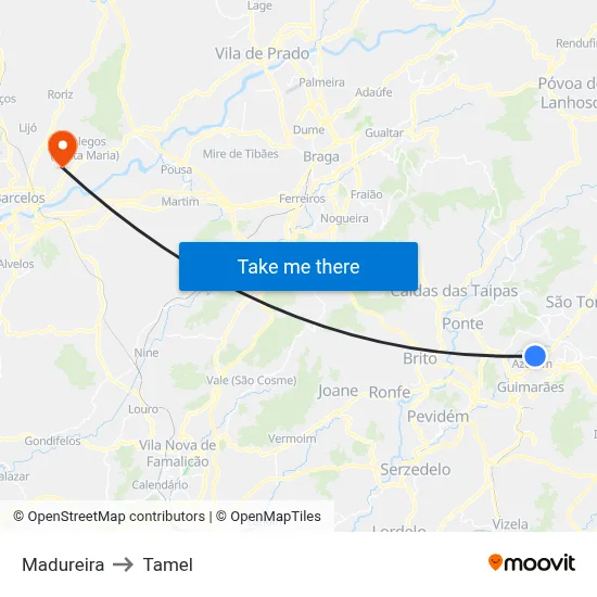 Madureira to Tamel map