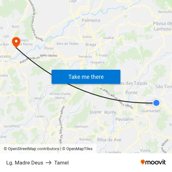 Lg. Madre Deus to Tamel map