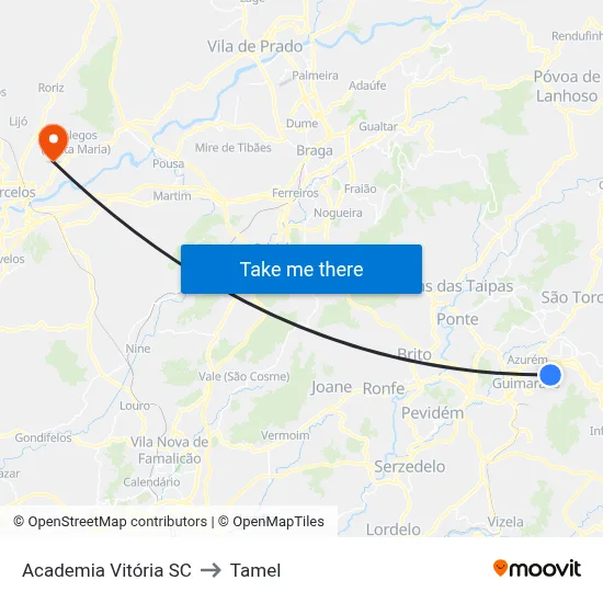 Academia Vitória SC to Tamel map