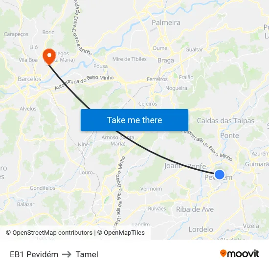 EB1 Pevidém to Tamel map