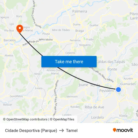 Cidade Desportiva (Parque) to Tamel map