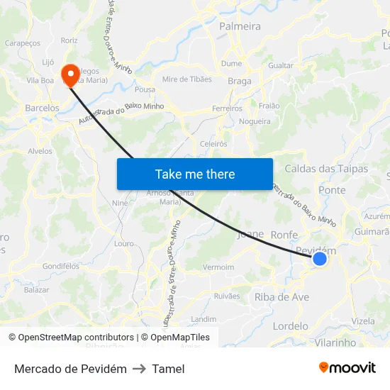 Mercado de Pevidém to Tamel map