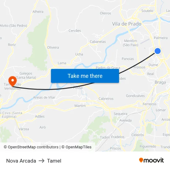 Nova Arcada to Tamel map