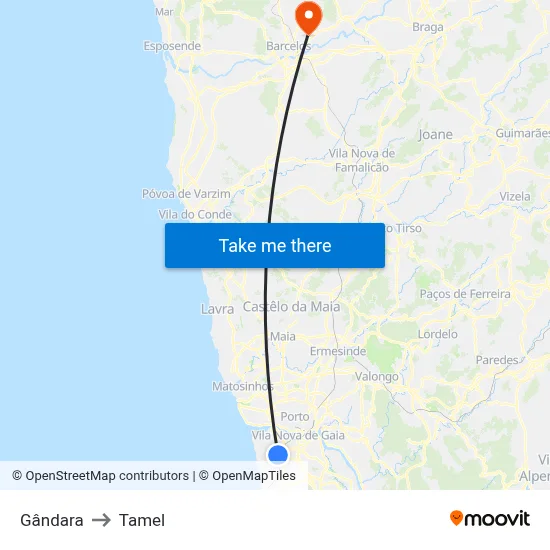 Gândara to Tamel map
