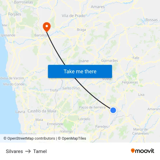 Silvares to Tamel map