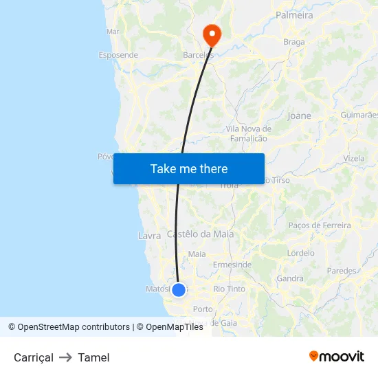 Carriçal to Tamel map