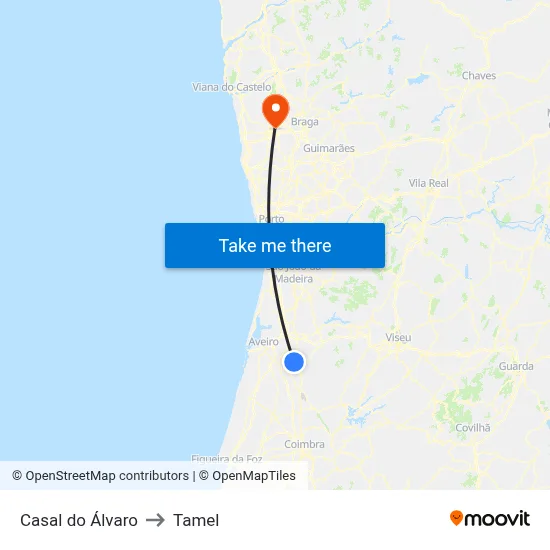 Casal do Álvaro to Tamel map