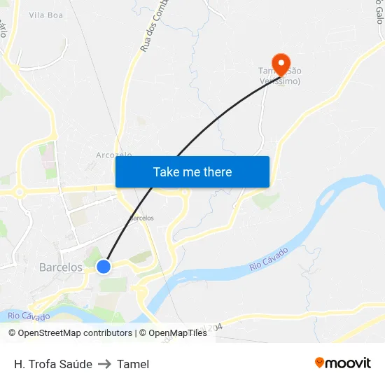 H. Trofa Saúde to Tamel map