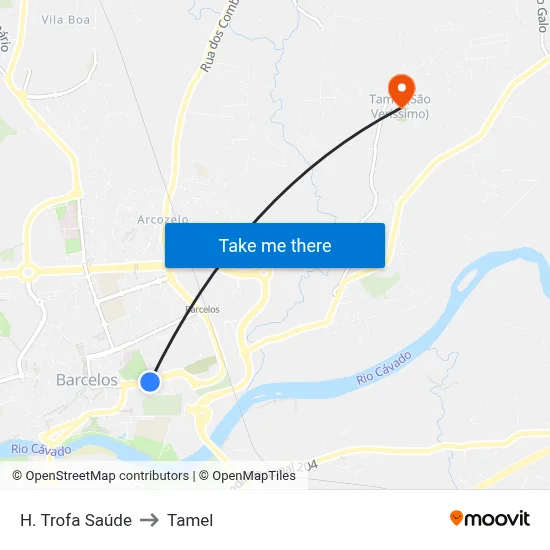 H. Trofa Saúde to Tamel map