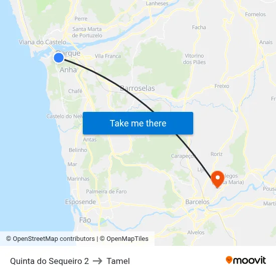 Quinta do Sequeiro 2 to Tamel map