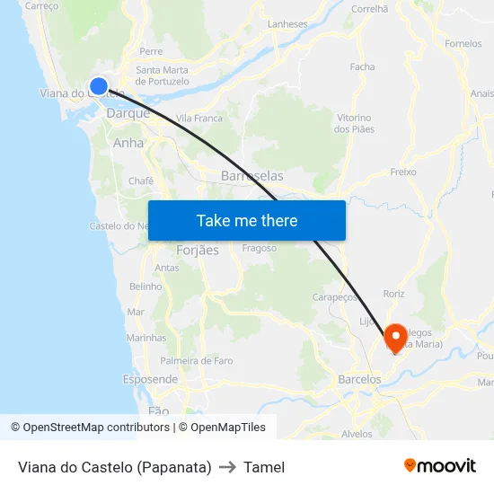 Viana do Castelo (Papanata) to Tamel map