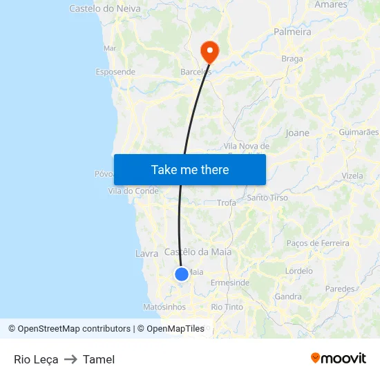 Rio Leça to Tamel map