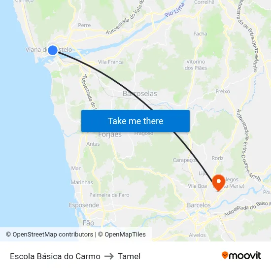 Escola Básica do Carmo to Tamel map