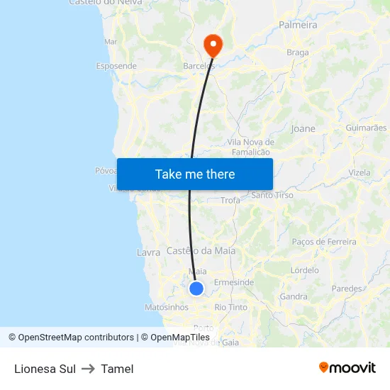 Lionesa Sul to Tamel map