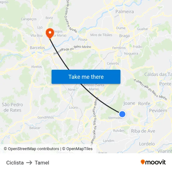 Ciclista to Tamel map