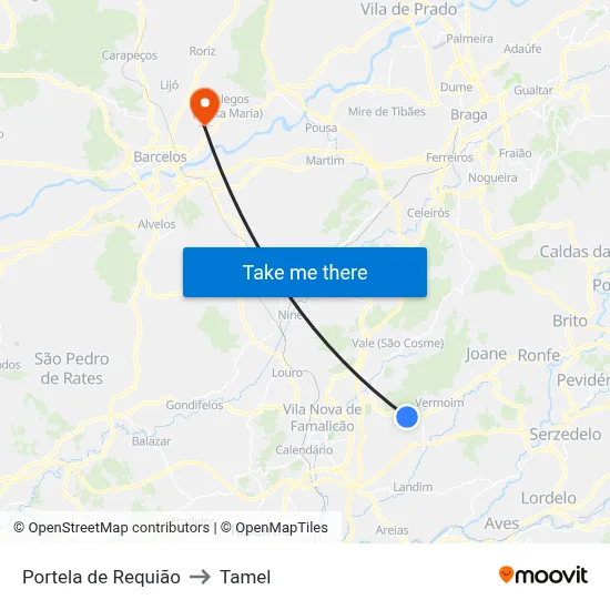 Portela de Requião to Tamel map