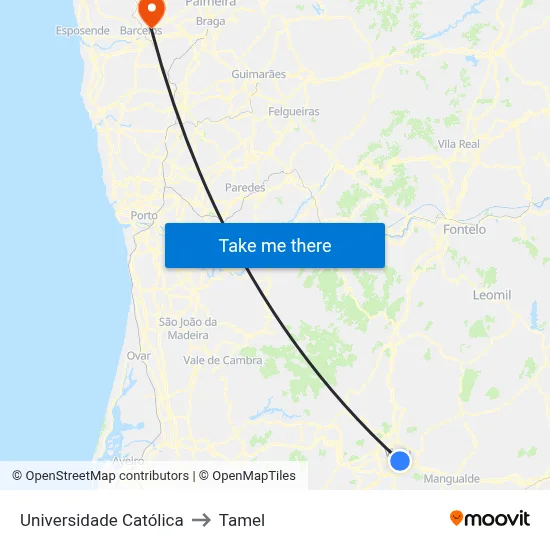 Universidade Católica to Tamel map