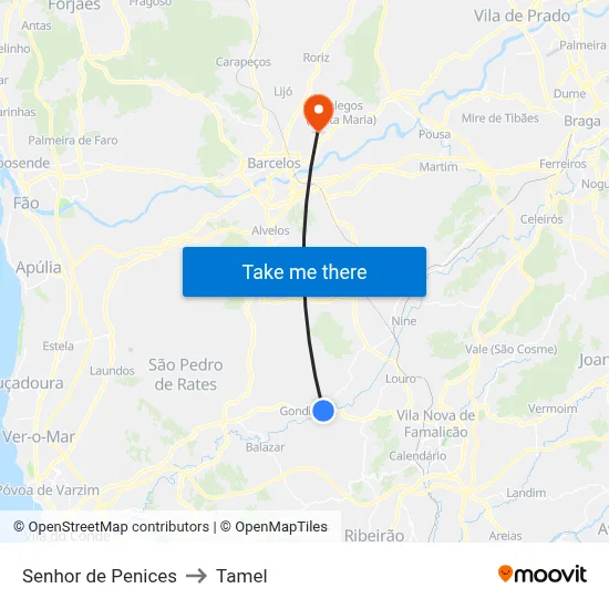 Senhor de Penices to Tamel map