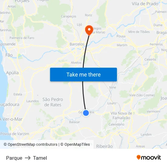 Parque to Tamel map