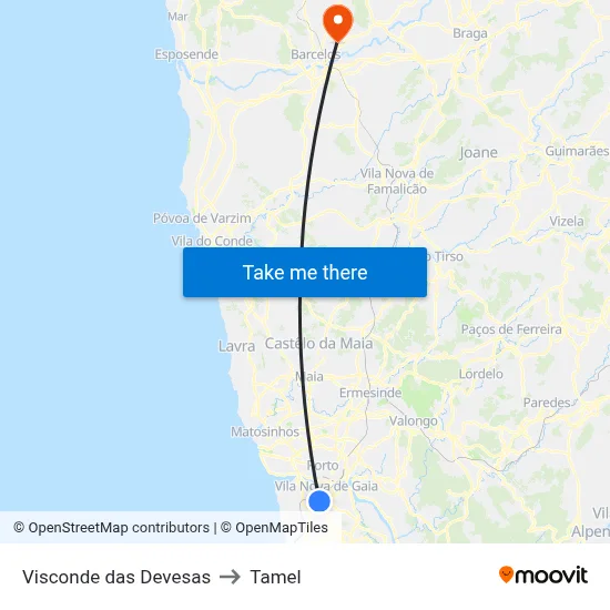 Visconde das Devesas to Tamel map