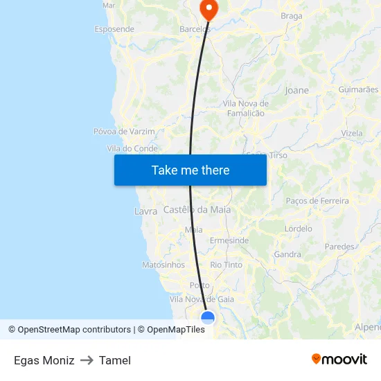 Egas Moniz to Tamel map