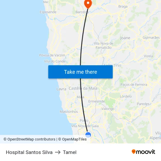 Hospital Santos Silva to Tamel map