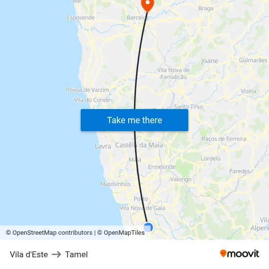Vila d'Este to Tamel map