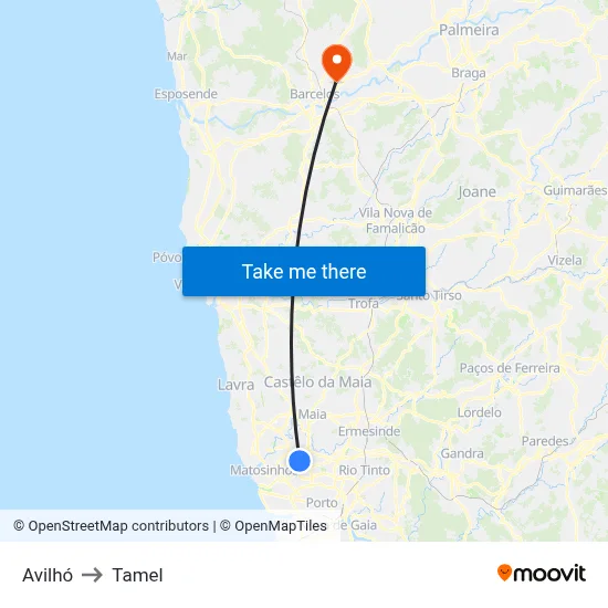 Avilhó to Tamel map