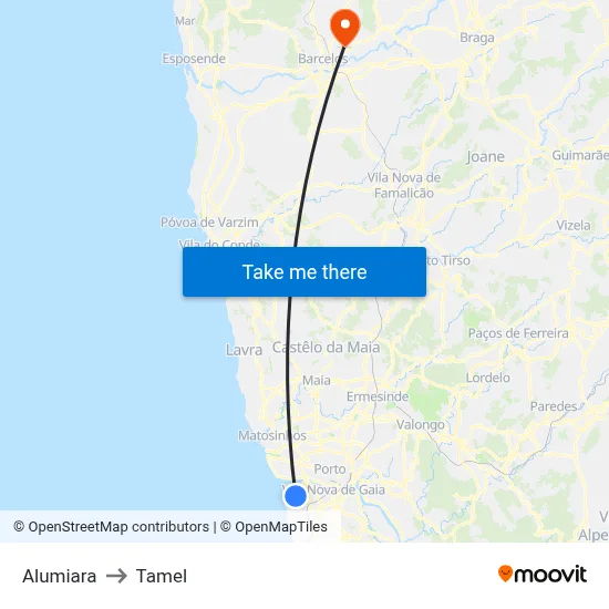 Alumiara to Tamel map