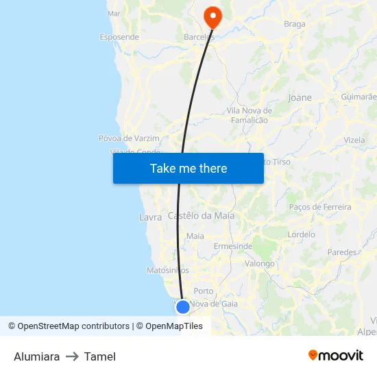 Alumiara to Tamel map