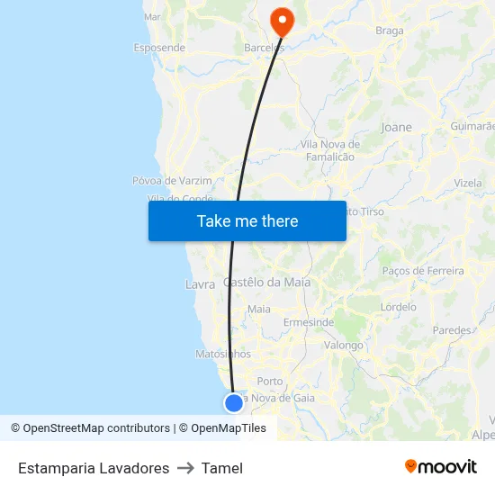 Estamparia Lavadores to Tamel map