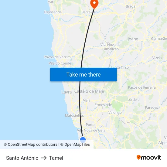 Santo António to Tamel map