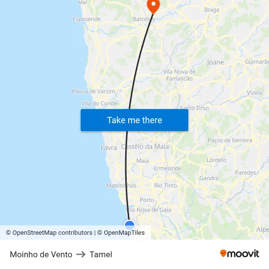 Moinho de Vento to Tamel map