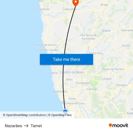 Nazarães to Tamel map