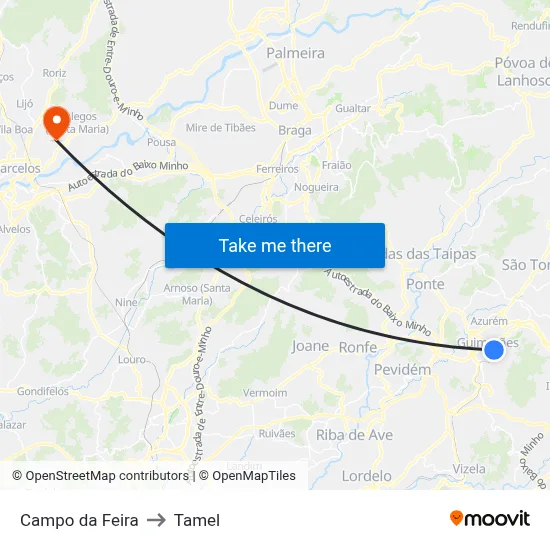 Campo da Feira to Tamel map