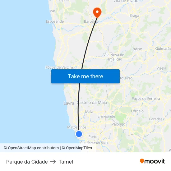 Parque da Cidade to Tamel map