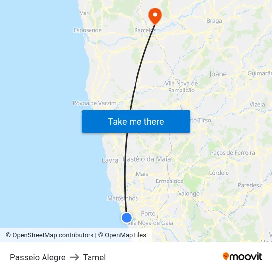Passeio Alegre to Tamel map
