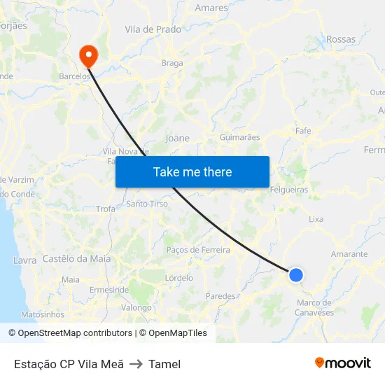 Estação CP Vila Meã to Tamel map