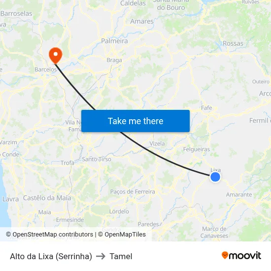 Alto da Lixa (Serrinha) to Tamel map