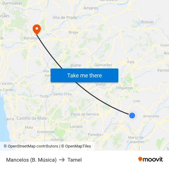 Mancelos (B. Música) to Tamel map