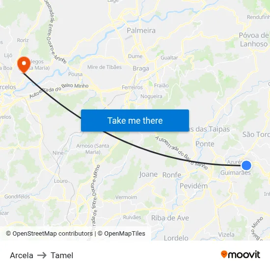 Arcela to Tamel map