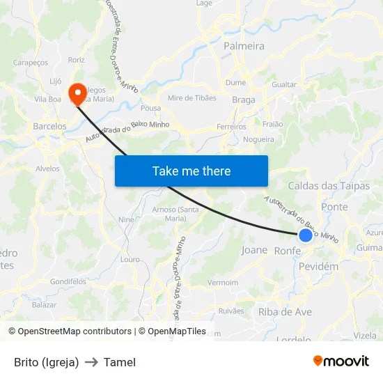 Brito (Igreja) to Tamel map