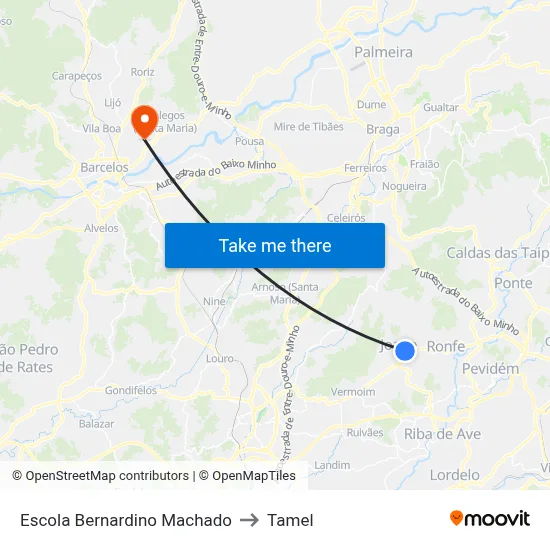 Escola Bernardino Machado to Tamel map