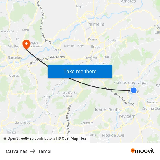 Carvalhas to Tamel map
